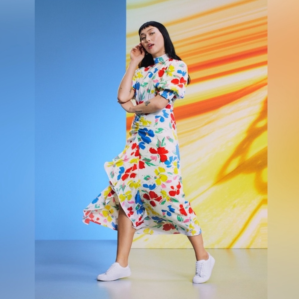 Rixo floral mock neck dress